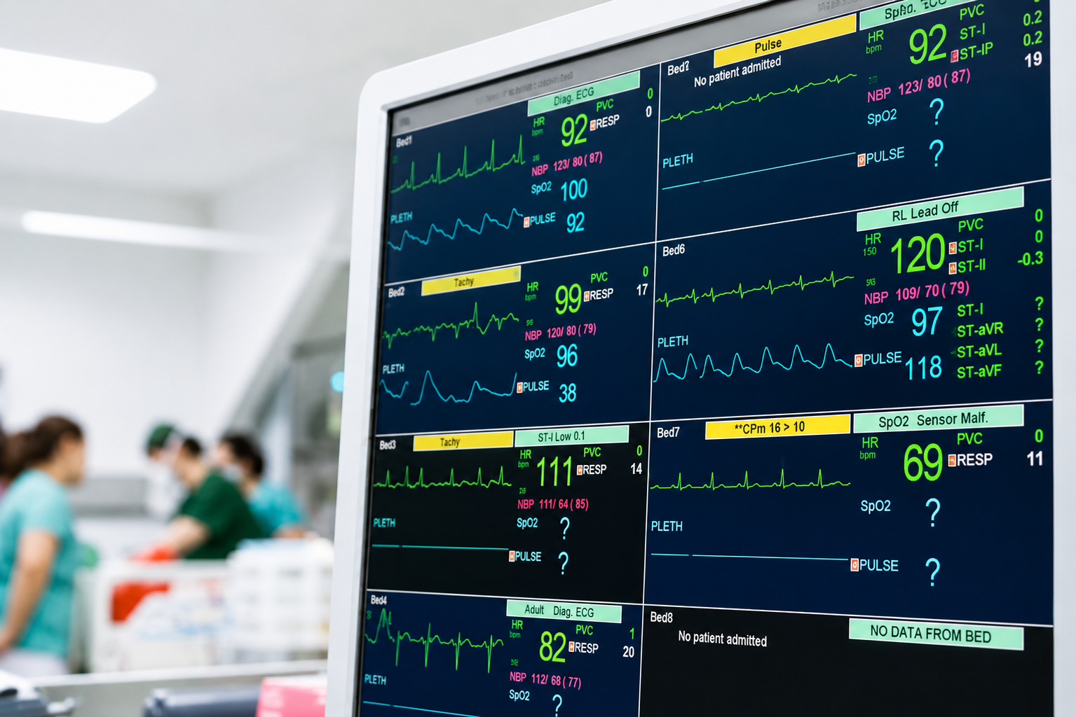 Hospital patient monitoring systems in an acute care setting
